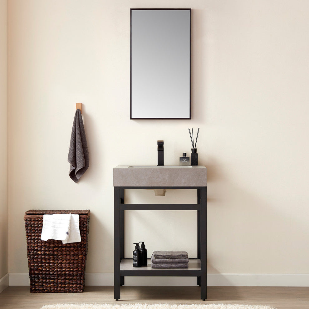 Viella Rectangular Aluminum Wall Mounted Mirror, Matte Black, 18"