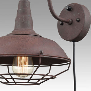Rustic Wire Cage Gooseneck Wall Sconce, Industrial Plug in Wall Light Fixture