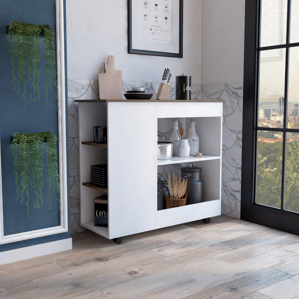 Kitchen Cart Kamizaze, Kitchen, White / Dark Brown