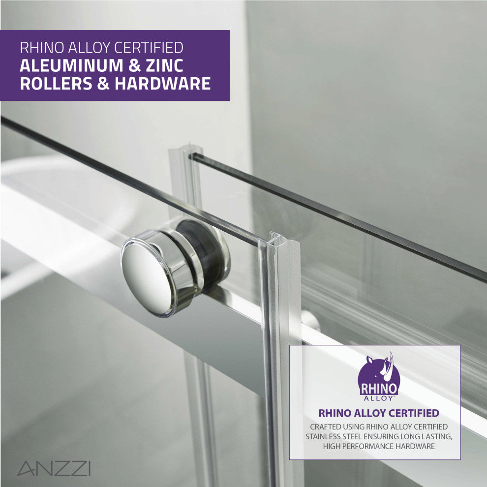 ANZZI Stellar 76" H Frameless Sliding Shower Door, Chrome, 60" W
