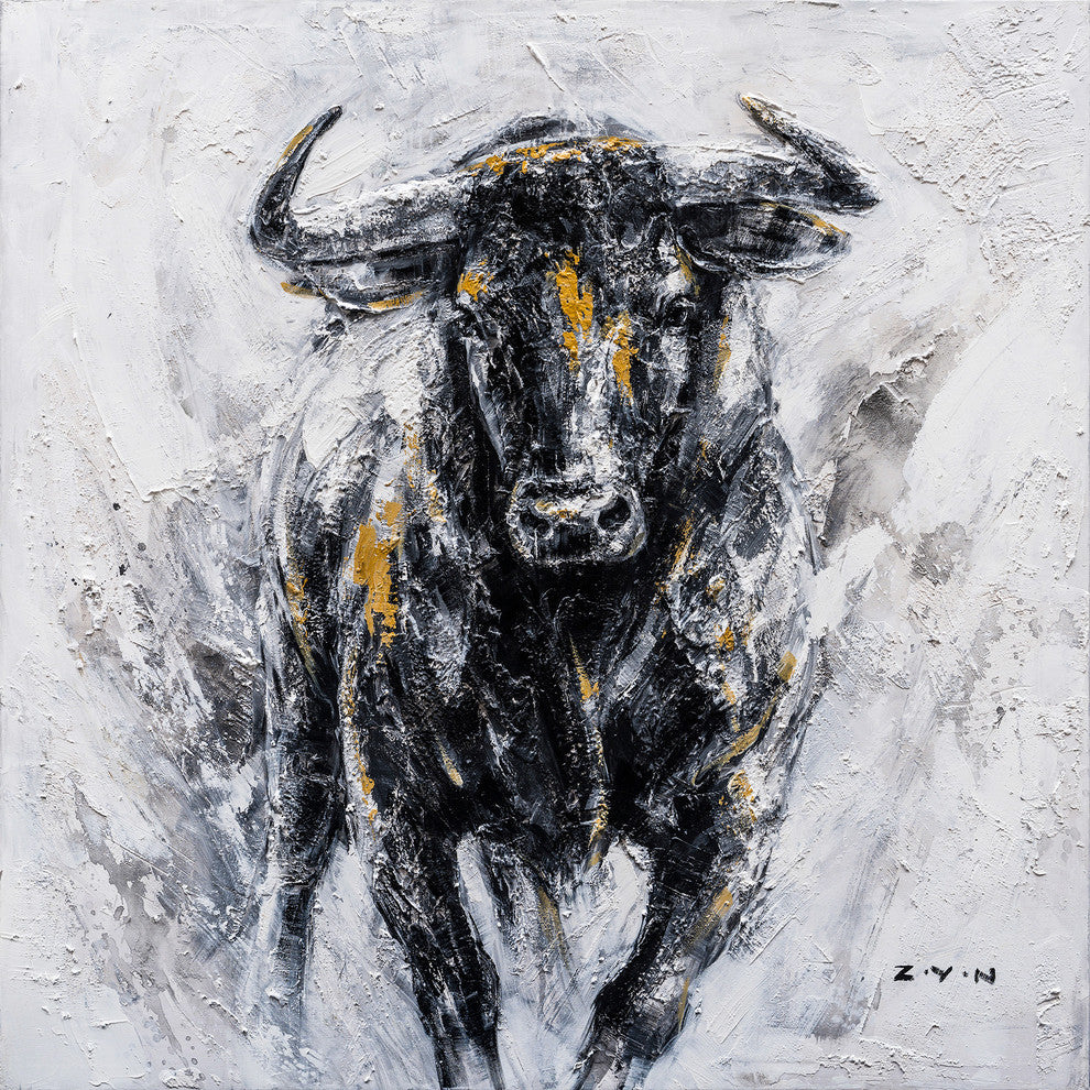 Abstract art "Fearless Bull Hand Painted" Oil painting - Wrapped Canvas Painting