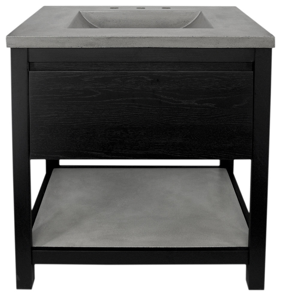 Solace Vanity Set with Palomar Vanity Top and Sink, Ash, Midnight Oak, 30"