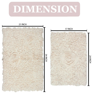 Bell Flower Collection Tufted Bath Rugs, 2 Piece Set, Ivory