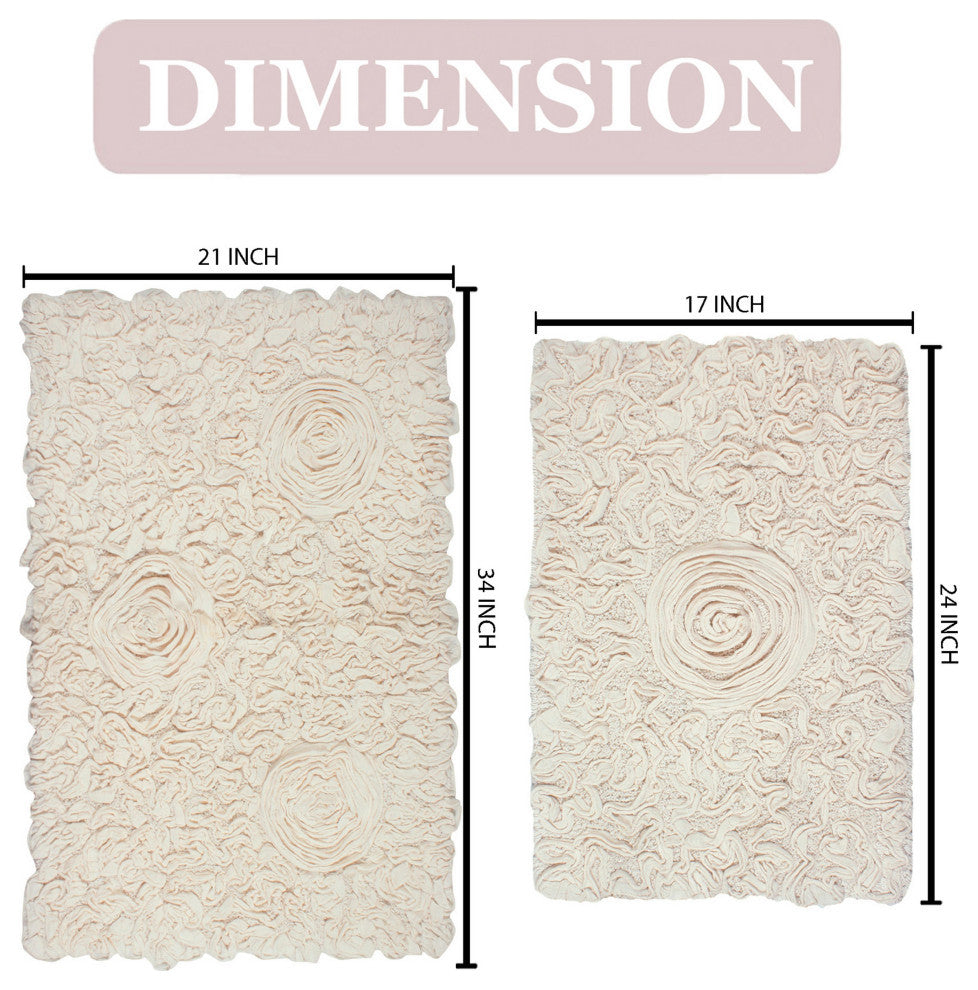 Bell Flower Collection Tufted Bath Rugs, 2 Piece Set, Ivory