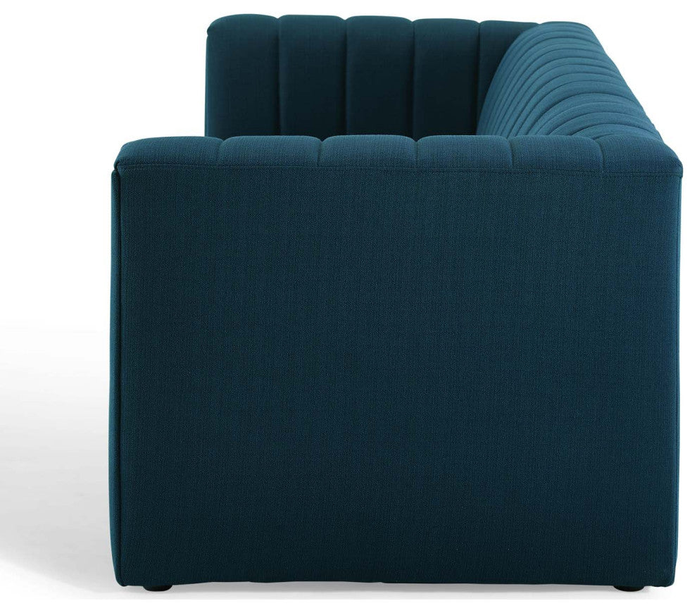 Tufted Sofa, Fabric, Navy Blue, Modern, Living Lounge Hotel Lobby Hospitality