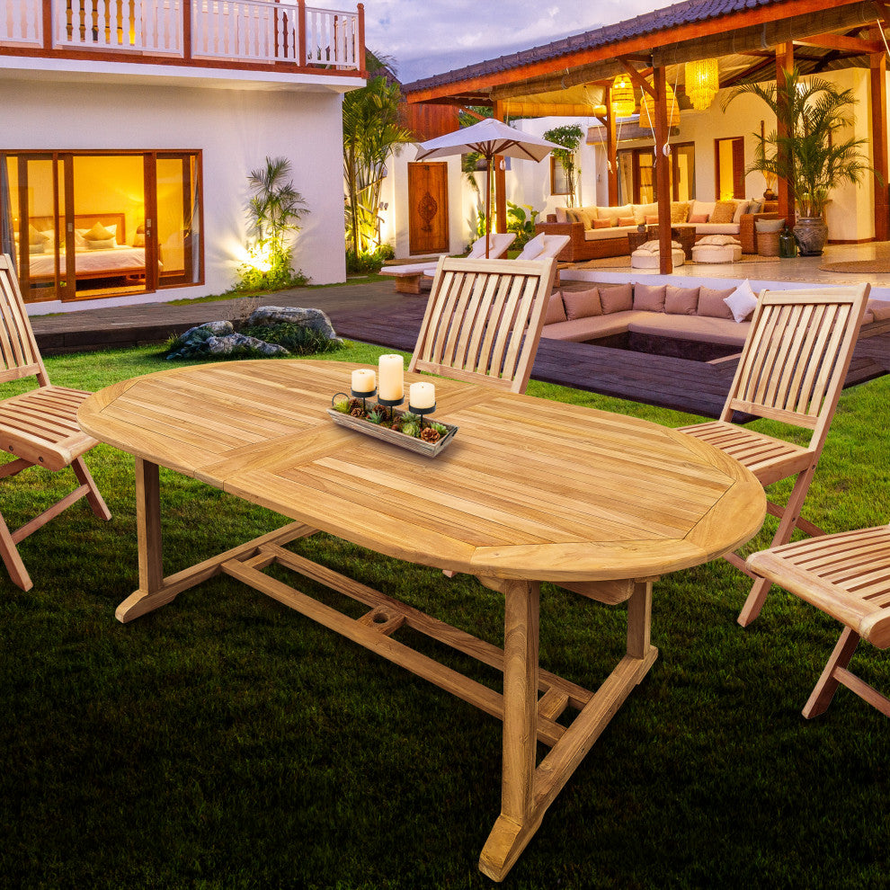 Teak Wood Santa Cruz Oval Double Extension Dining Table, 78 to 118"