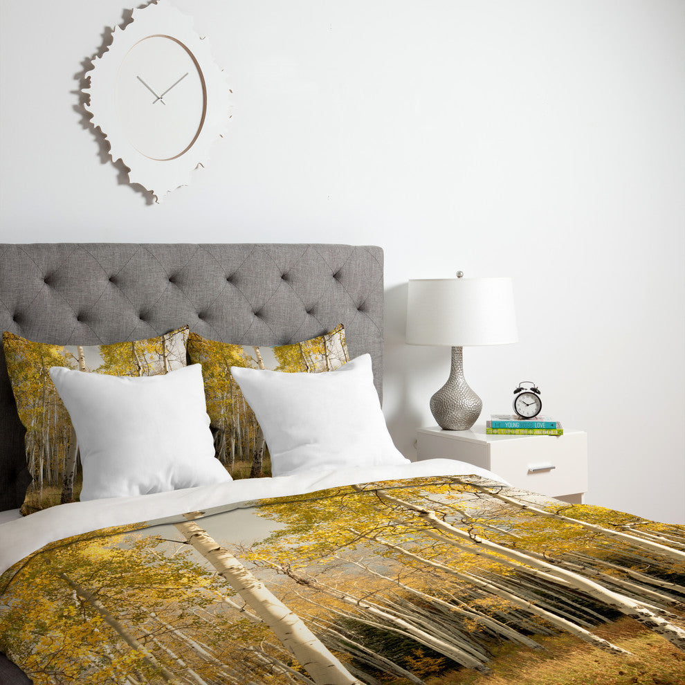 Deny Designs Bird Wanna Whistle Golden Aspen Duvet Cover - Lightweight