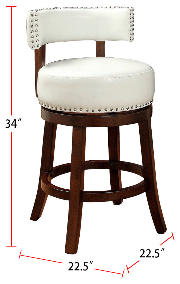 Set of 2 Leatherette and Wood 24" Bar Stool, Dark Oak, White