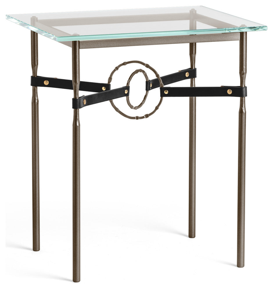 Equus Side Table, Bronze Finish, Bronze Accents, Black Leather Strap