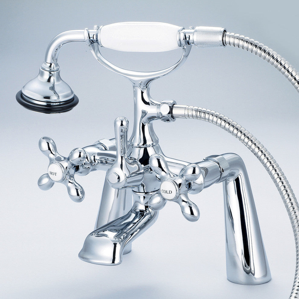 Vintage Classic Deck Mount Tub Faucet With Handshower, Hand Polished, Richly Tri