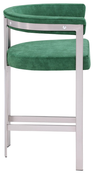 Marcello Upholstered Counter Stool, Green, Velvet, Brushed Chrome
