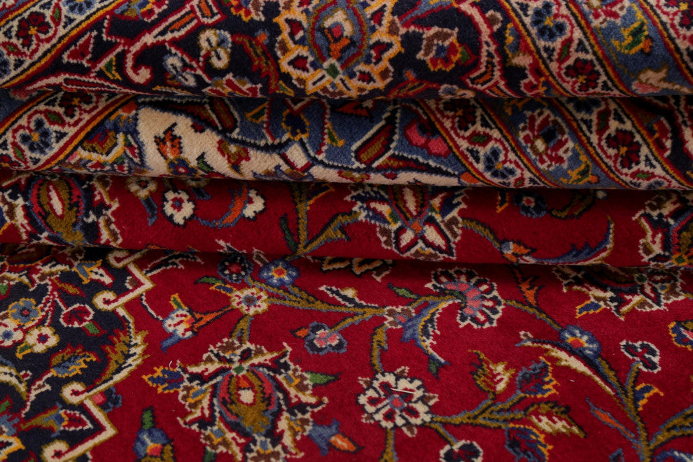 Consigned, Kashan Hand-Knotted Oriental Traditional Persian Area Rug, Red, 8x12