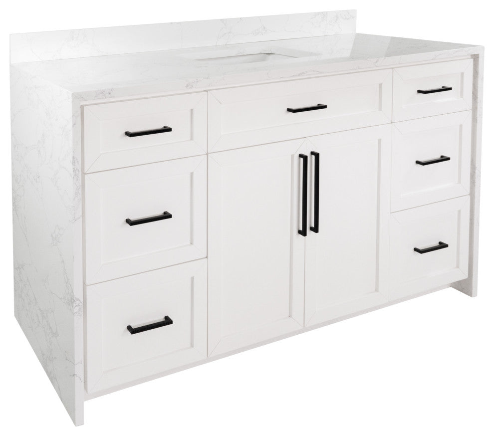 Palisade 60" Bathroom Vanity, White, Engineered Marble, Single