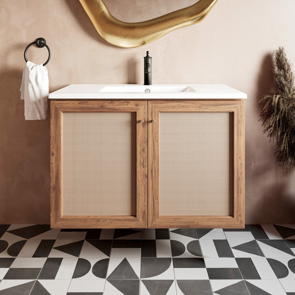 Classe 36" Wall-Mounted Bathroom Vanity, Oak
