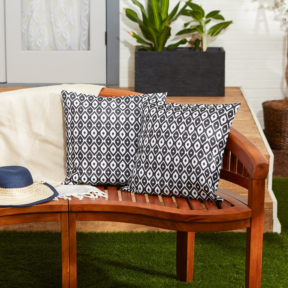 Black Ikat Outdoor Pillow Cover 18x18 (Set of 2)