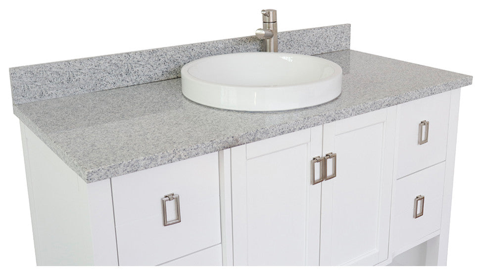 49" Single Vanity, White Finish With Gray Granite Top