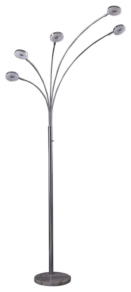 80" Silver 5 Light Contempo Arc LED Floor Lamp
