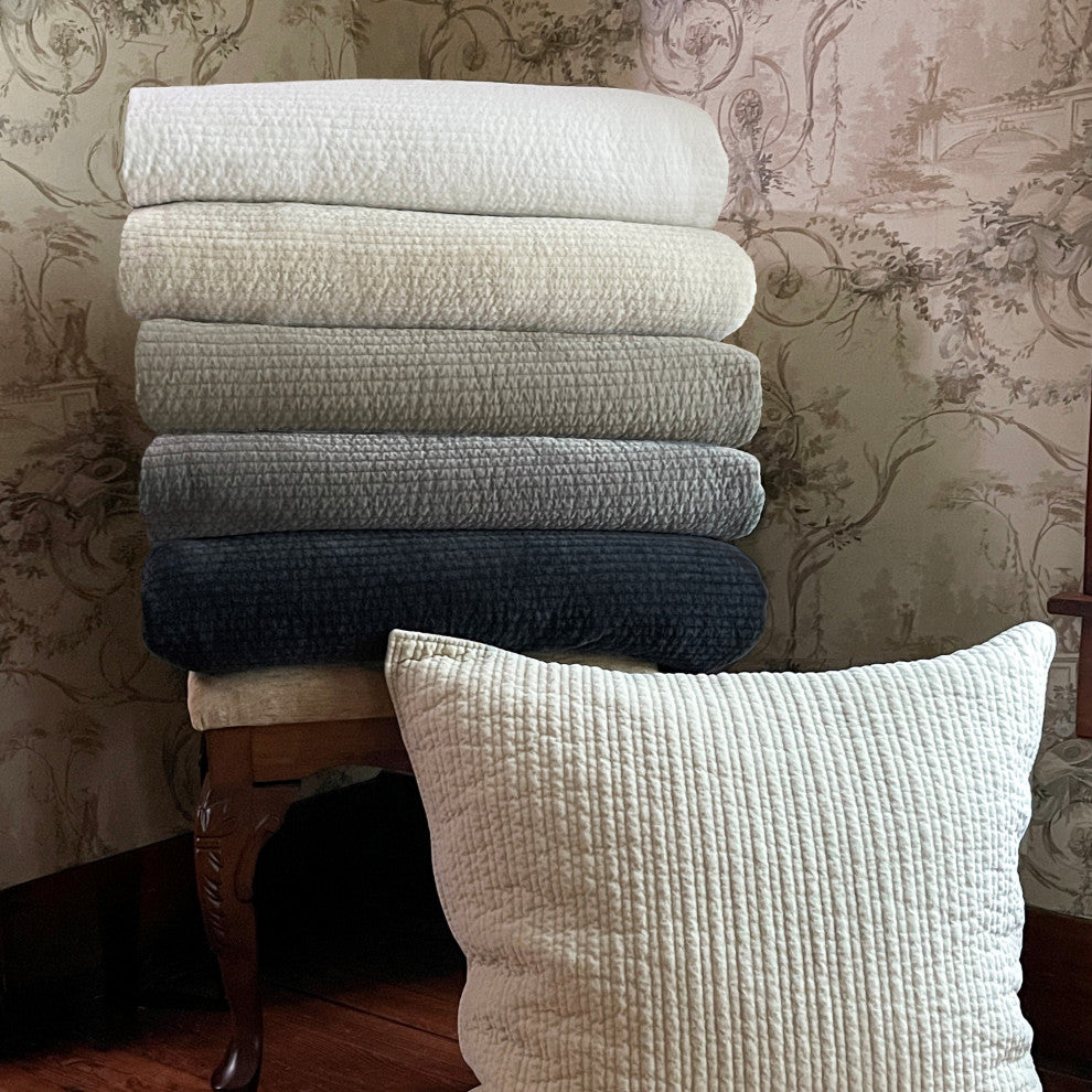 Stonewashed Cotton Velvet Quilt Set, King, Navy, 3 Piece