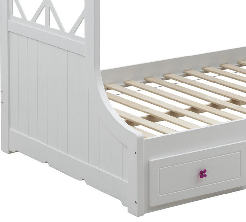 Benzara BM235366 Wooden Twin Over Full Bunk Bed With 3 Drawers, White