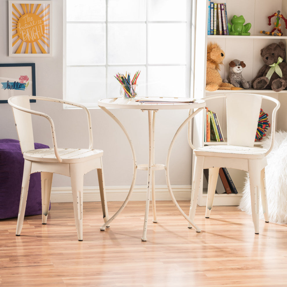 GDF Studio 3-Piece Castro Outdoor Off-White Cast Bistro Set