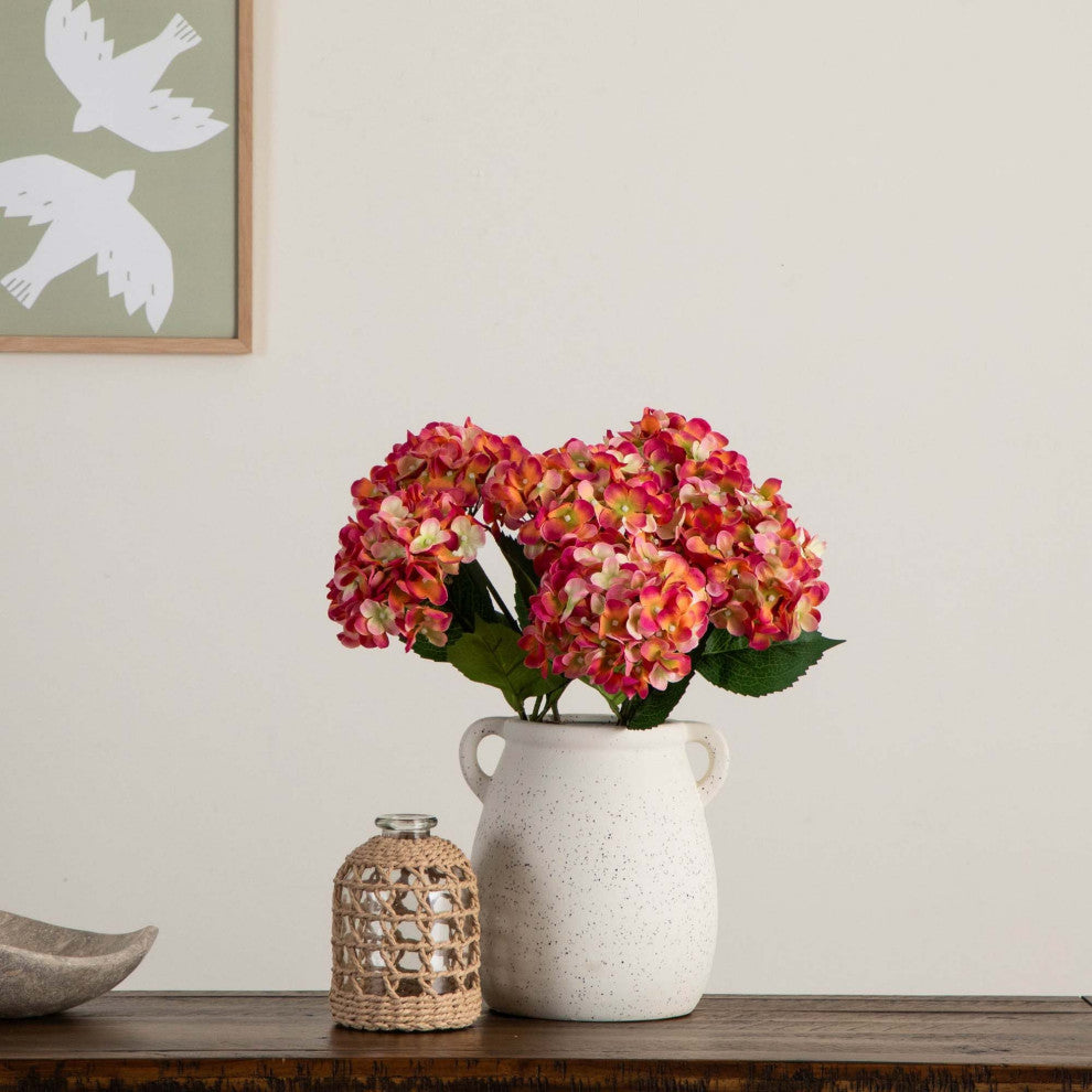 20" Artificial Hydrangea Flower Stems, Set of 3, Pink