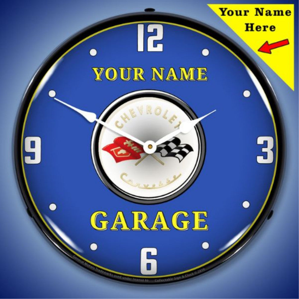 GM19081014 Add Your Name C1 Corvette Garage Clock