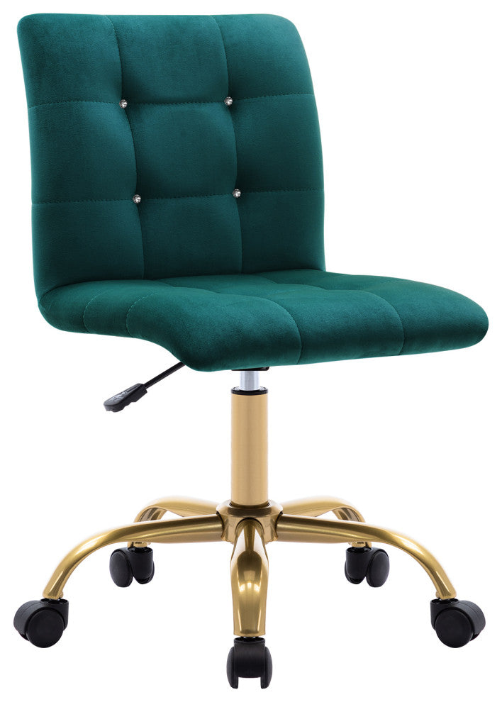Rhinestone Square Tufted Desk Chair, Atrovirens-Velvet