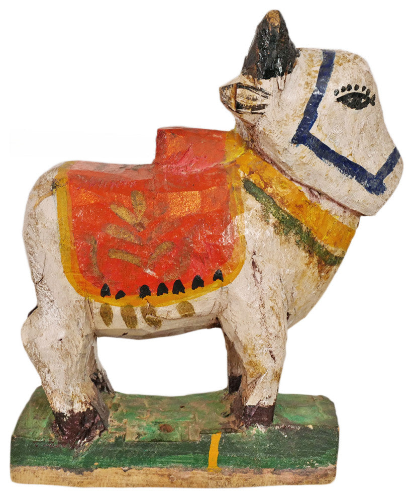 Consigned Antique Wood Indian Cow Statue 6