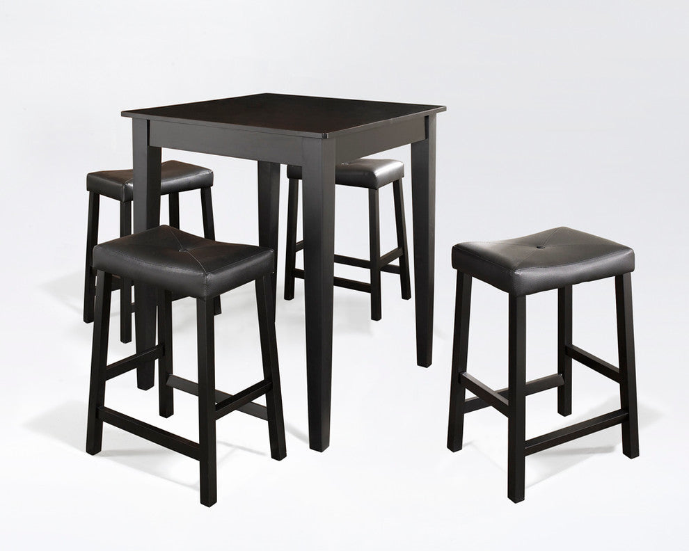 5-Piece Pub Dining Set With Tapered Leg and Upholstered Saddle Stools