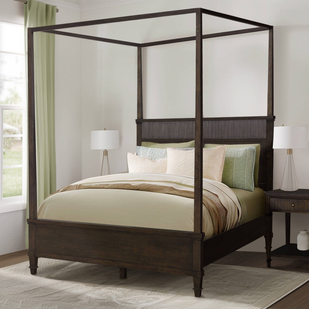 Martha Stewart Kenna Bed, Console Table, Nightstand, Dark Coffee, Bed-Queen Size