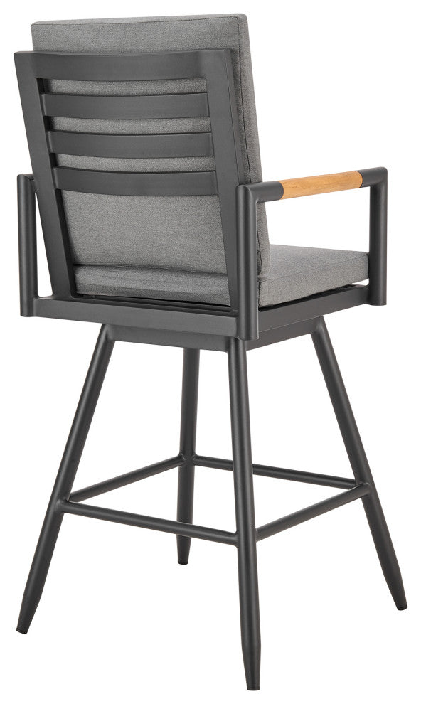 Crown Outdoor Patio Swivel Bar Stool Aluminum With Tan Rope/Dark Gray Cushions