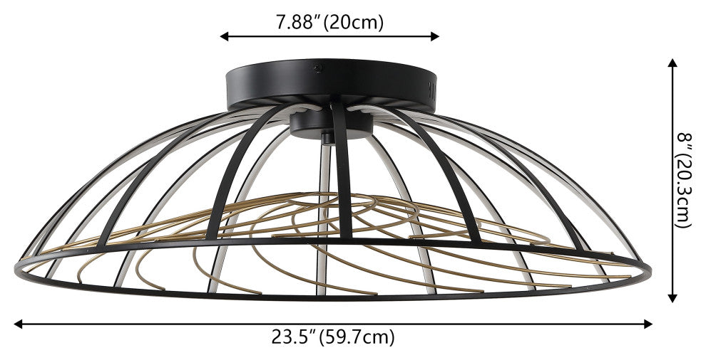 Ambros Industrial Metal Dimmable Stripe Half-Cage Integrated LED Flush Mount