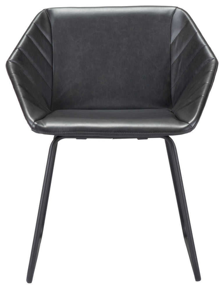 Dining Chair, Set of 2, Faux Vinyl Leather, Steel, Black, Kitchen Cafe Bistro