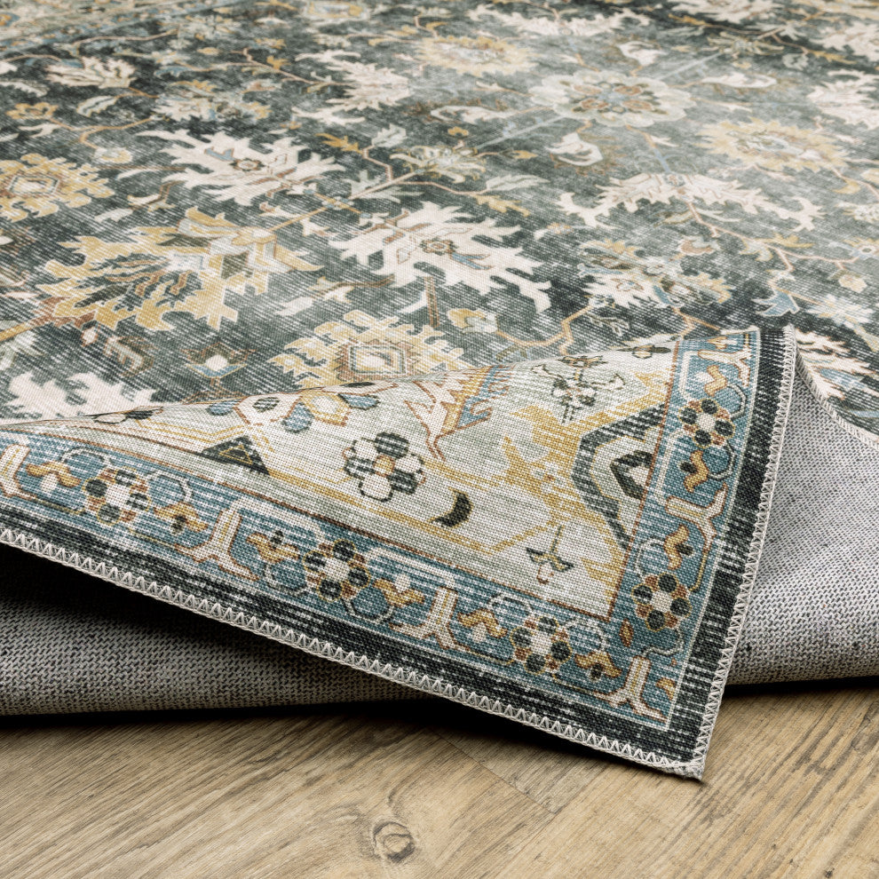 Celestia Machine Washable Vintage Indoor Area Rug, Charcoal, 7'6"x10'