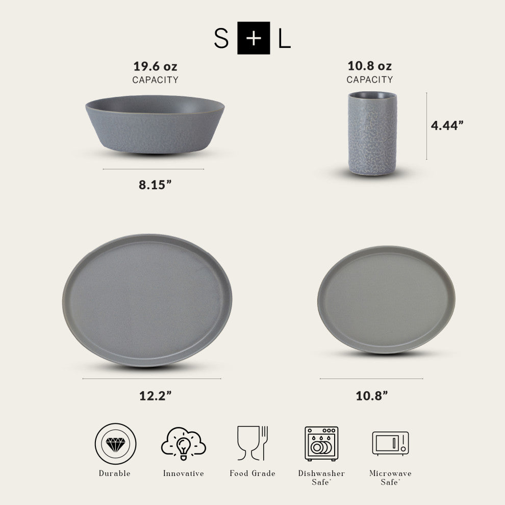 Stone by Mercer Project Katachi Stoneware 16 Piece Dinnerware Set, Grey