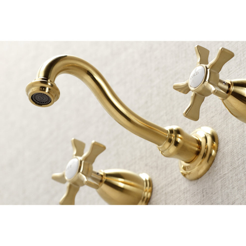 Kingston Brass KS3127NX Two-Handle Wall Mount Bathroom Faucet, Brushed Brass