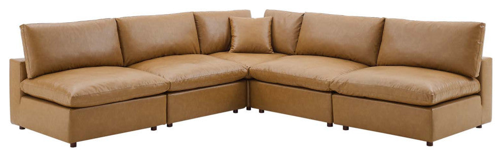 Commix Down Filled Overstuffed Vegan Leather 5-Piece Sectional Sofa - Tan