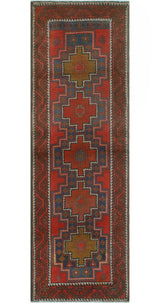 Fine Vintage Distressed Helmand Red/Blue Runner, 3'1x9'3