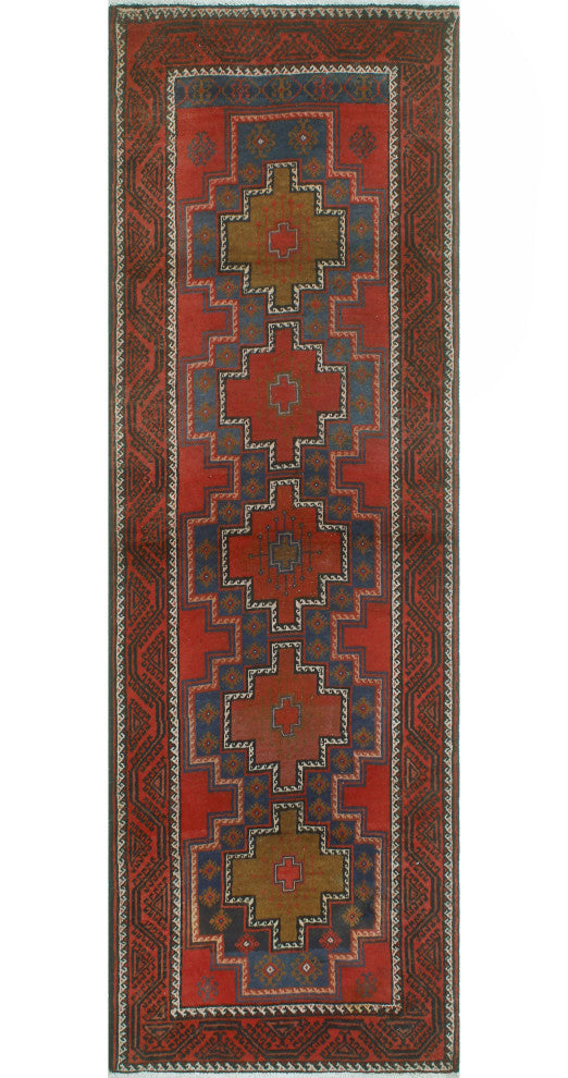 Fine Vintage Distressed Helmand Red/Blue Runner, 3'1x9'3