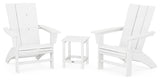 Modern 3-Piece Curveback Adirondack Set, Long Island 18" Side Table, White