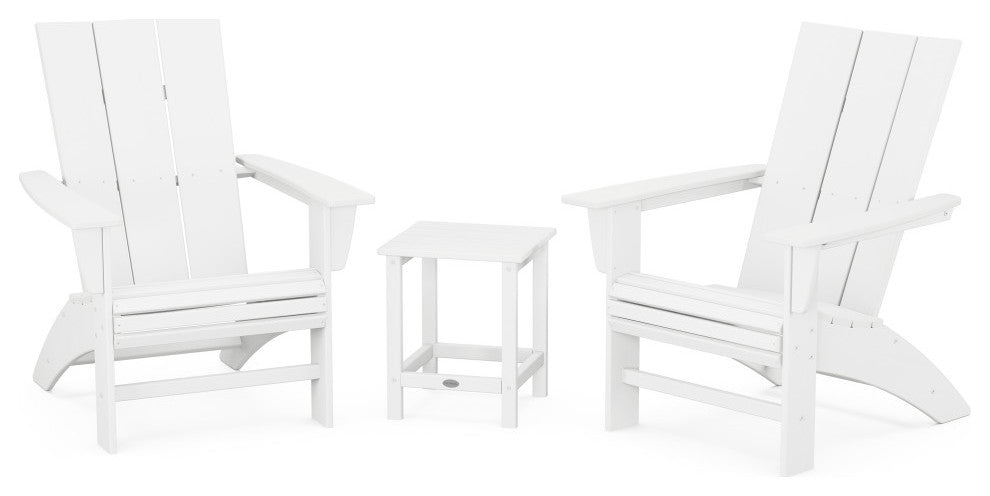 Modern 3-Piece Curveback Adirondack Set, Long Island 18" Side Table, White