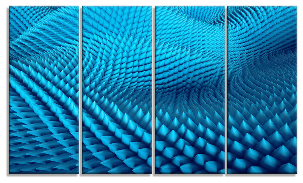 Abstract Blue Wavy Background, Abstract Canvas Wall Art, 48"x28", 4 Panels