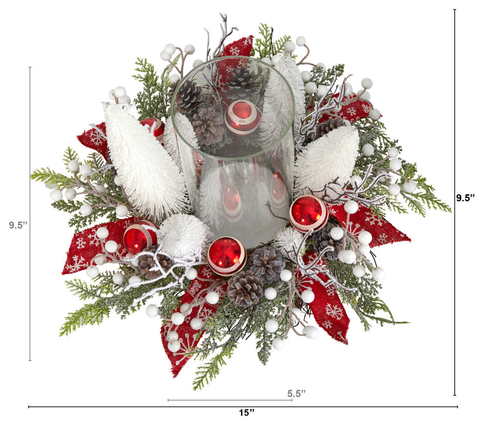 15" Holiday Lighted Forest Candle Holder Table Christmas Artificial Arrangement