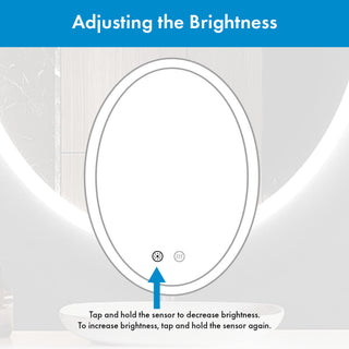 Ellipse Oval Dimmable LED Mirror with Defogger, 24"x36"x1.75"