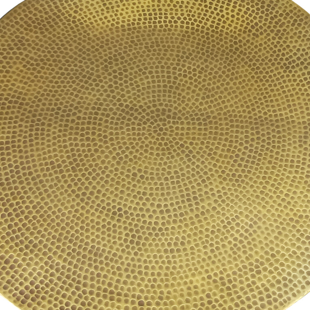 Benzara UPT-272882 Industrial Hammered Brass Round Coffee Table, Antique Brass