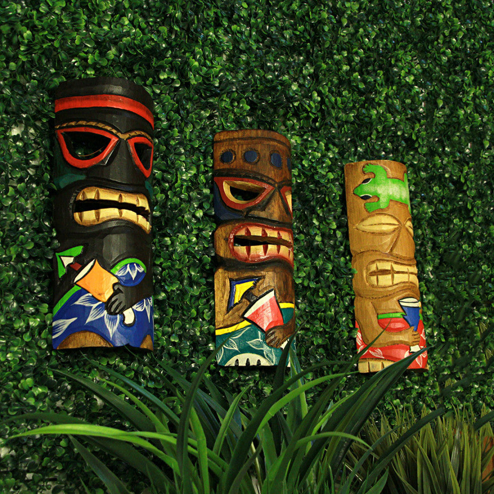 Set of 5 Polynesian Style Wooden Tiki Masks 10 in.