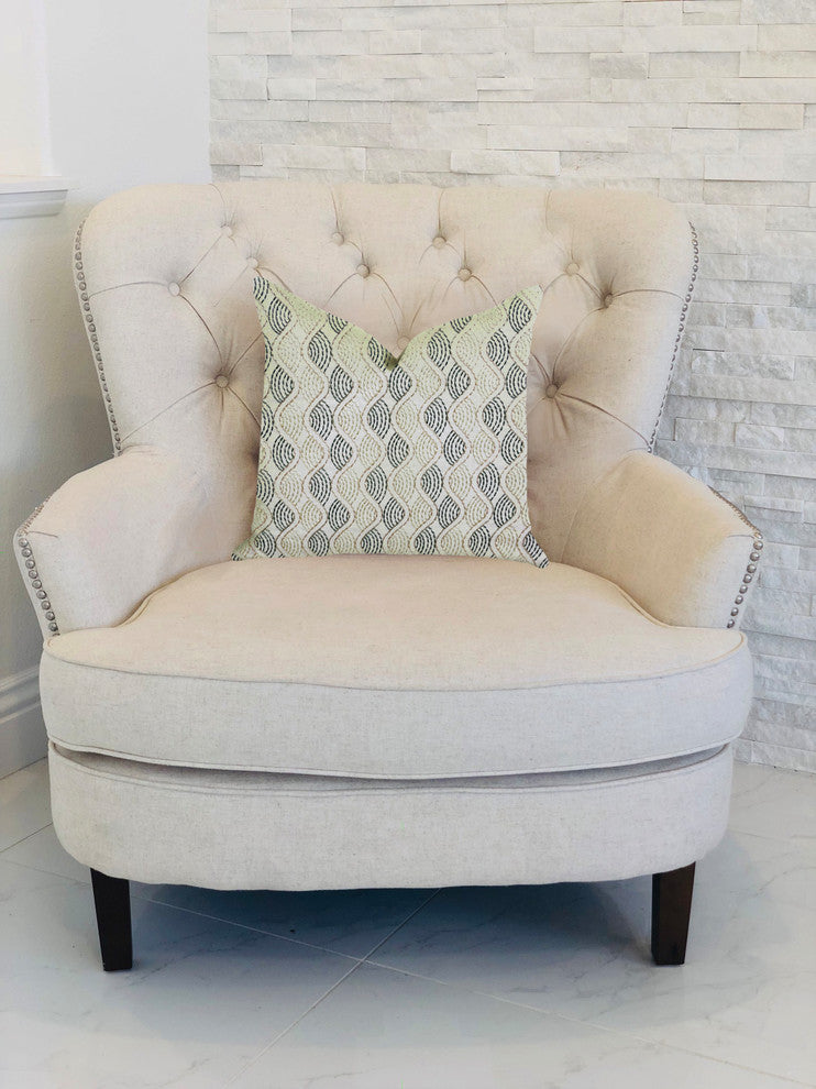 Enigma Twist Luxury Throw Pillow in Blue, Beige Colors, 24"x24"