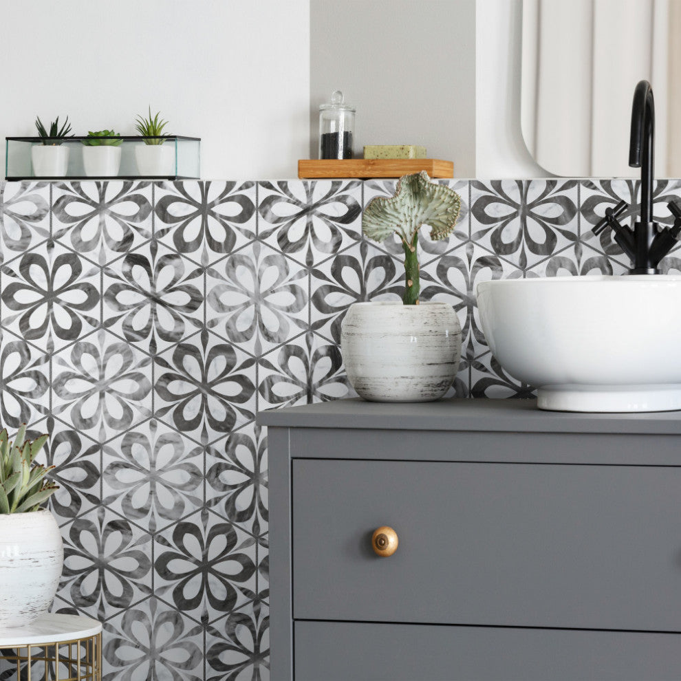 Classico Bardiglio Hexagon Daisy Porcelain Floor and Wall Tile