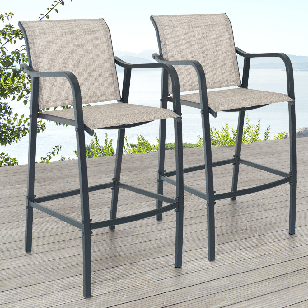 Set of 2 Outdoor bar stoolst Patio Bar Chair,patio furniture set, Gray&brown