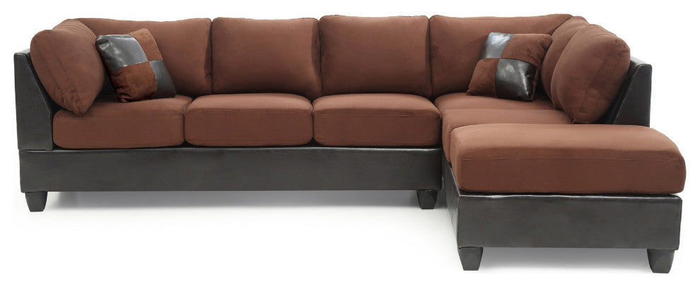 Pounder 111" W 2 Piece Velvet L Shape Sectional Sofa, Chocolate
